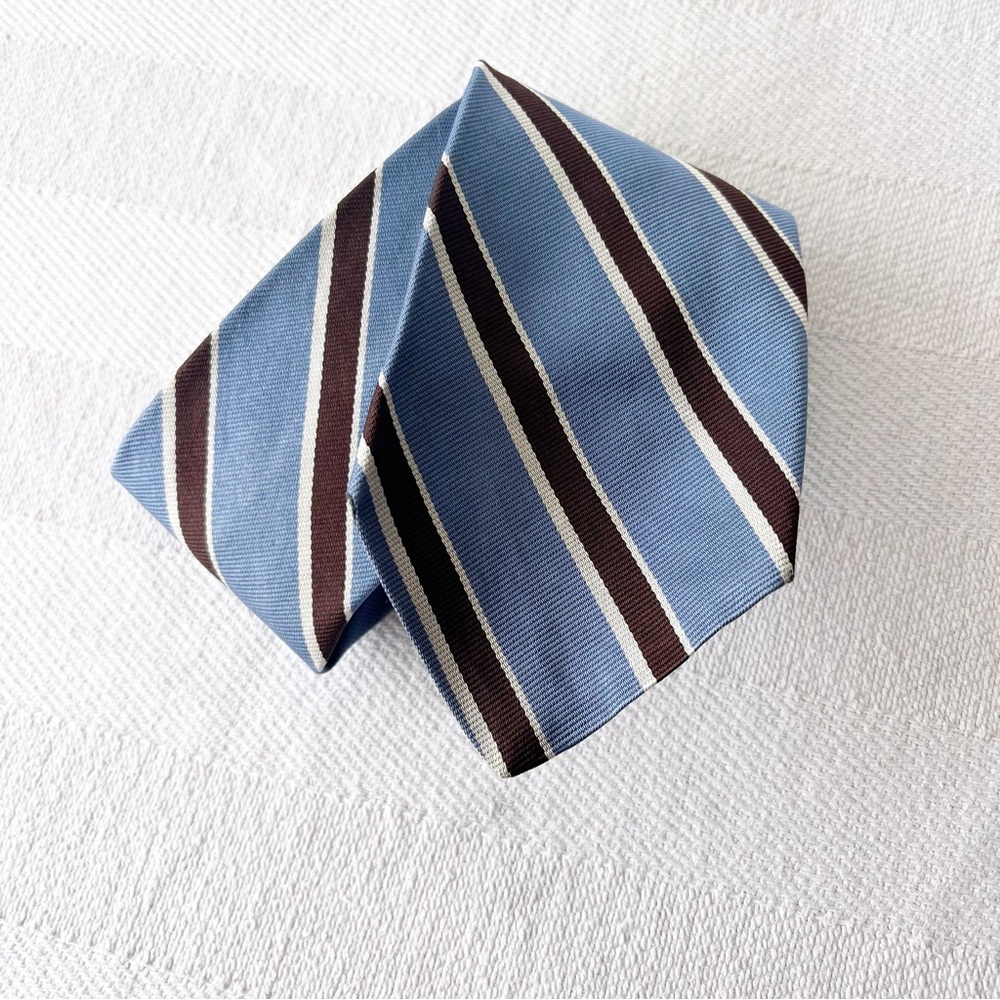BROOKS BROTHERS Vintage All Silk Tie Blue and Brown Diagonal Stripe